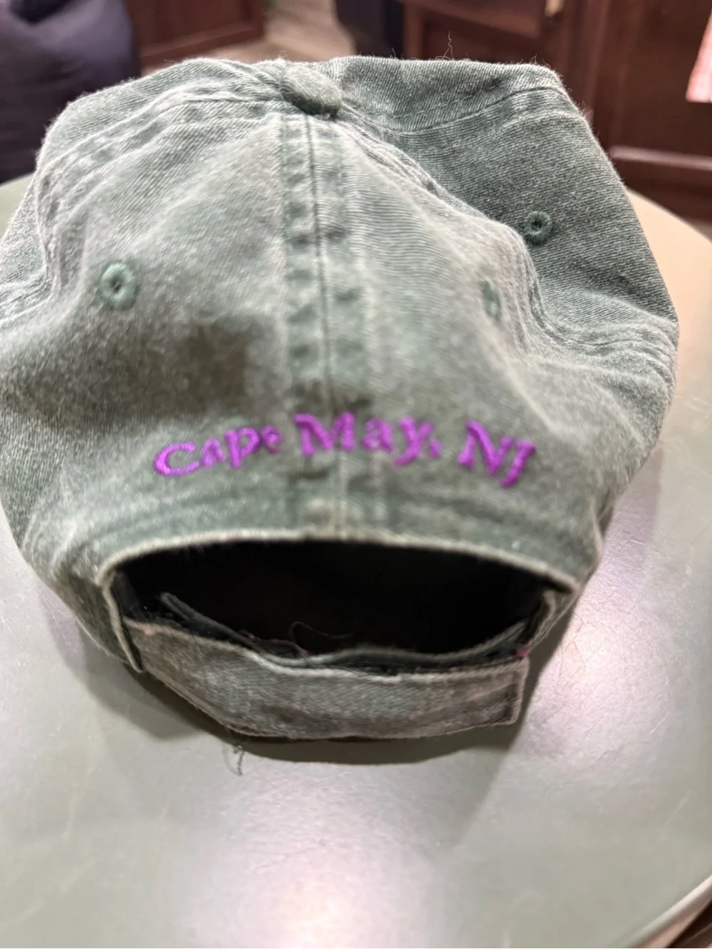 Embroidered Dragonfly NJ Cape May Baseball Cap - Forest Green with Purple Accent